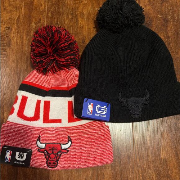 Chicago Bulls NBA Ultra Game Beanie Hat Bundle of 2 Winter Basketball Sports NWT - Picture 1 of 5